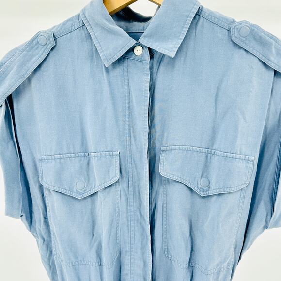 Y2K Rag & Bone Light Blue Linen Blend Button-Front Utility Jumpsuit - Picture 2 of 8